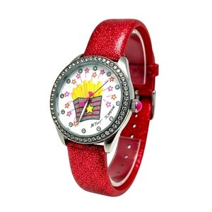 Betsey Johnson "Golden Fries" NWOT Watch Mother Of Pearl Face Red Glitter Strap